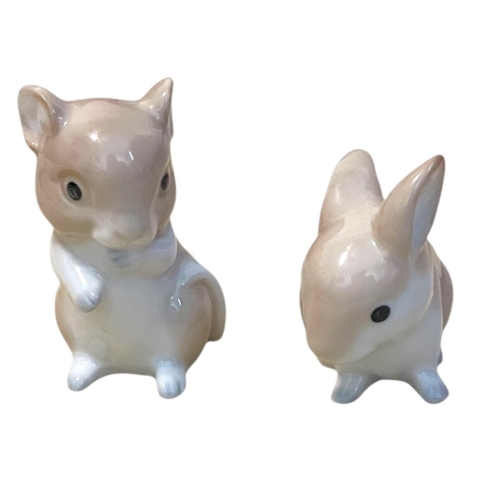 Pair Vintage Rabbit/ Bunny Cream & White Porcelain Figurines, Japan